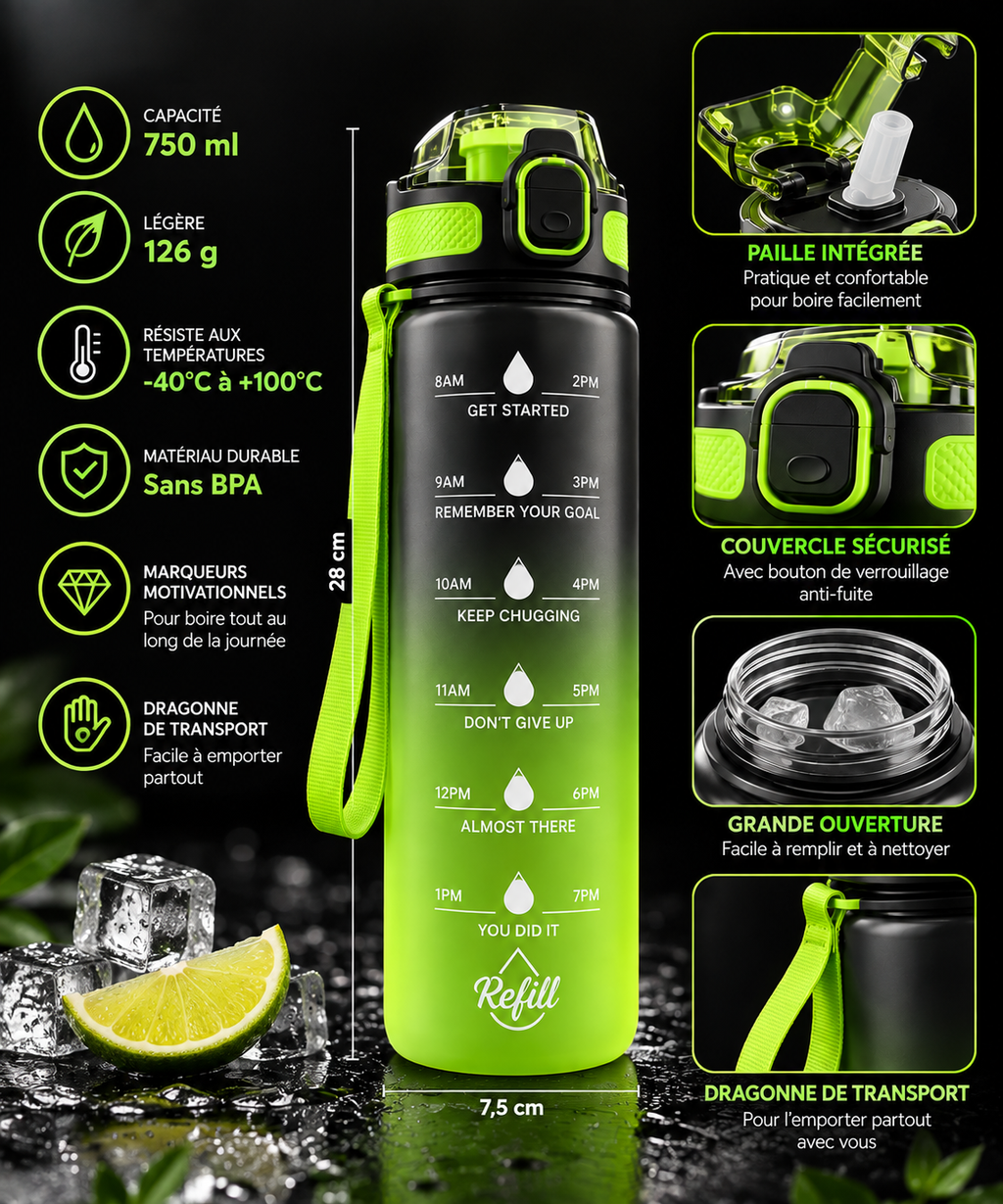 Gourde de sport motivation 750 ml – photo 2