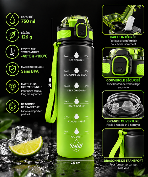 Gourde de sport motivation 750 ml – photo 2