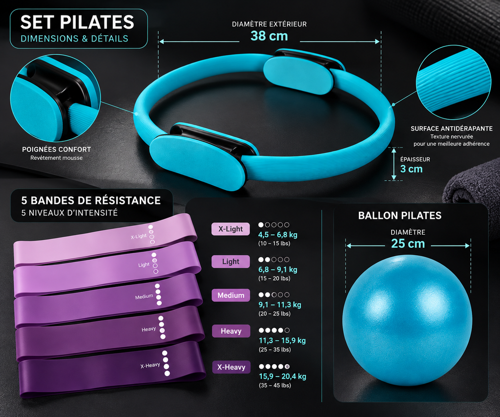 Set Pilates 7 pièces avec anneau, ballon et bandes – photo 2